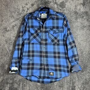 Zero Foxtrot Shirt Mens M Blue Plaid Flannel Long Sleeve Button Up Casual